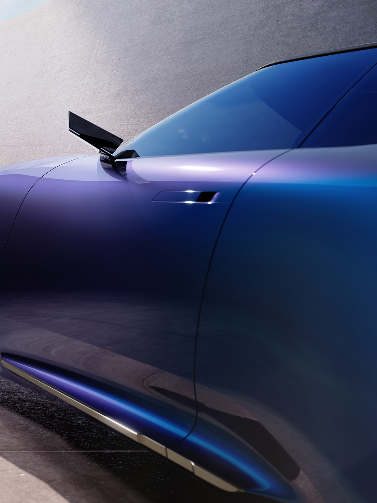 De dichroïsche blauwe tint van de DS F3VER Concept Car